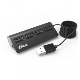Хаб RITMIX CR-2400, USB 2.0, 4 порта, кабель 1 м, алюминиевый корпус, черный, 15118095