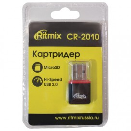 Картридер RITMIX CR-2010, USB 2.0, порт microSD, черный, 15119266