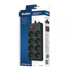 Сетевой фильтр SVEN Optima Pro, 8 розеток, 1,8 м, черный, SV-013677
