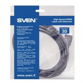 Кабель HDMI 3 м SVEN v.1.4, 19M-19M, для передачи цифрового аудио-видео, SV-015480