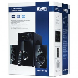 Колонки компьютерные SVEN AC MS-2100, 2.1, 80 Вт, часы, FM-тюнер, дерево, черные, SV-012236