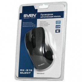 Мышь проводная бесшумная SVEN RX-515, USB, 2 кнопки + 1 колесо-кнопка, оптическая, чёрная, SV-03200515UGS