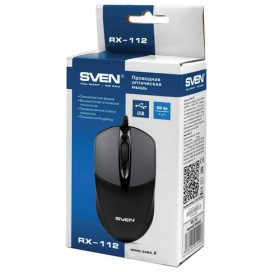 Мышь проводная SVEN RX-112, USB, 2 кнопки + 1 колесо-кнопка, оптическая, серая, SV-03200112UG