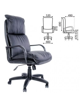 Кресло офисное 'Надир', кожа, монолитный каркас, черное К-01