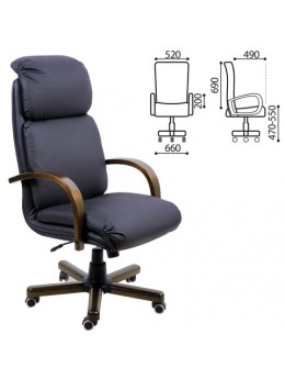 Кресло офисное 'Надир-экстра', кожа, дерево (орех D-08), монолитный каркас, черное К-01