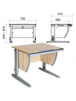 Стол-парта регулируемый 'Дэми' СУТ.14, 750х610х530-815 мм, серый металлический каркас, ЛДСП, клен