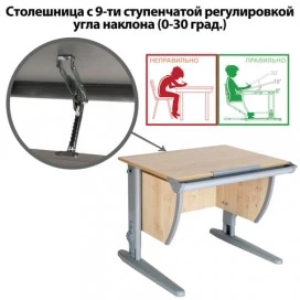 Стол-парта регулируемый 'Дэми' СУТ.14, 750х610х530-815 мм, серый металлический каркас, ЛДСП, клен