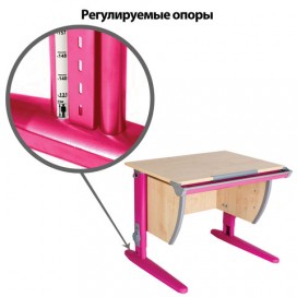 Стол-парта регулируемый 'Дэми' СУТ.14, 750х610х530-815 мм, розовый металлический каркас, ЛДСП, клен