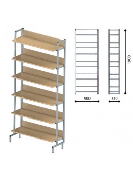 Стеллаж на металлокаркасе односторонний 1900х900х320 мм, серый каркас, 6 полок ЛДСП бук