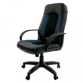 Кресло офисное BRABIX 'Strike EX-525', экокожа черная/синяя, ткань серая, TW, 531378
