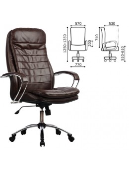 Кресло офисное МЕТТА 'LK-3CH', кожа, хром, коричневое