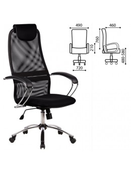 Кресло офисное МЕТТА 'BK-8CH', ткань-сетка, хром, черное