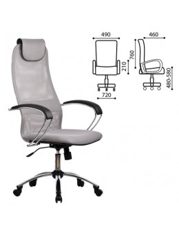 Кресло офисное МЕТТА 'BK-8CH', ткань-сетка, хром, светло-серое