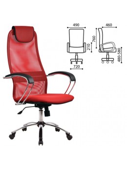 Кресло офисное МЕТТА 'BK-8CH', ткань-сетка, хром, красное