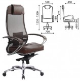 Кресло офисное МЕТТА 'SAMURAI' SL-1, сверхпрочная ткань-сетка/кожа, темно-коричневое