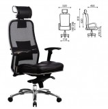 Кресло офисное МЕТТА 'SAMURAI' SL-3, с подголовником, сверхпрочная ткань-сетка/кожа, черное