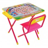 Стол детский + стул ДЭМИ, рост 2, складной, с пеналом, розовый каркас, 'Алфавит'