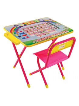 Стол детский + стул ДЭМИ, рост 2, складной, с пеналом, розовый каркас, 'Алфавит'