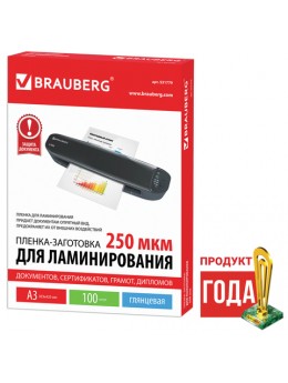 Пленки-заготовки для ламинирования БОЛЬШОГО ФОРМАТА, А3, КОМПЛЕКТ 100 шт., 250 мкм, BRAUBERG, 531779 Пленки-заготовки для ламинирования БОЛЬШОГО ФОРМАТА, А3, КОМПЛЕКТ 100 шт., 250 мкм, BRAUBERG, 531779
