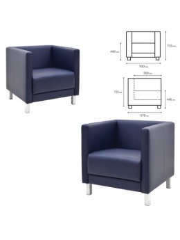 Кресло мягкое 'М-01' (700х670х715 мм), c подлокотниками, экокожа, темно-синее