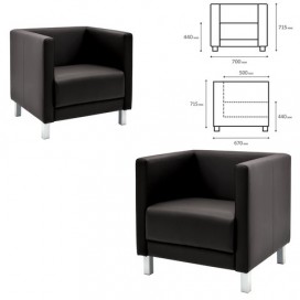 Кресло мягкое 'М-01' (700х670х715 мм), c подлокотниками, экокожа, черное