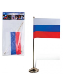 Флаг России, 12х18 см, напольный с флагштоком, высота 30 см, пластик под золото, упаковка с европодвесом, 550023