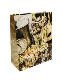 Пакет подарочный ламинированный, 26х32,4х12,7 см, 'Золотые бокалы', 140 г/м2, 75329