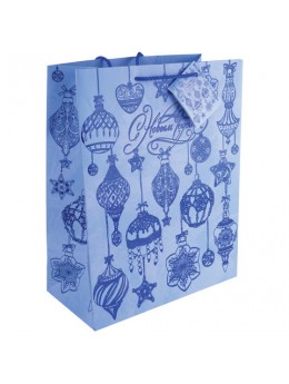 Пакет подарочный ламинированный, 26х32,4х12,7 см, 'Синие новогодние шары', ПЛОТНЫЙ, 250 г/м2, 75365