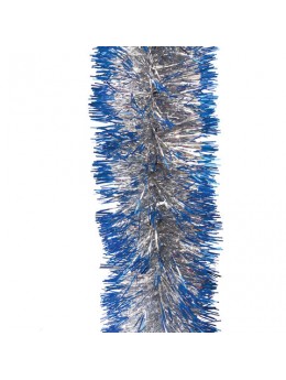 Мишура 1 штука, диаметр 70 мм, длина 2 м, серебро с синими кончиками, 5-180-7