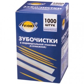 Зубочистки деревянные PATERRA / AVIORA, комплект 1000 шт., в индивидуальной бумажной упаковке, 401-610