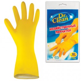 Перчатки хозяйственные латексные DR.CLEAN (Доктор Клин), без х/б напыления, размер М (средний), 601622