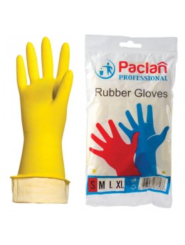 Перчатки хозяйственные резиновые PACLAN 'Professional', с х/б напылением, размер S (малый), желтые