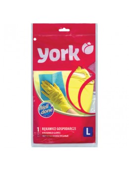 Перчатки хозяйственные резиновые YORK, суперплотные, с х/б напылением, рифленая ладонь, размер L (большой), 92010