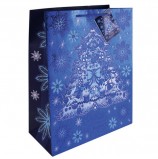 Пакет подарочный ламинированный, 26х32,4х12,7 см, 'Елочка в голубом', плотный, с тиснением, 250 г/м2, 75373