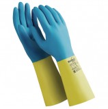 Перчатки латексно-неопреновые MANIPULA 'Союз', хлопчатобумажное напыление, размер 8-8,5 (M), синие/желтые, LN-F-05