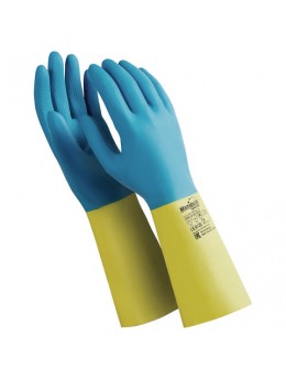Перчатки латексно-неопреновые MANIPULA 'Союз', хлопчатобумажное напыление, размер 10-10,5 (XL), синие/желтые, LN-F-05