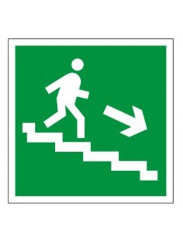 Знак эвакуационный 'Направление к эвакуационному выходу по лестнице НАПРАВО вниз', квадрат 200х200 мм, самоклейка, 610018/Е 13