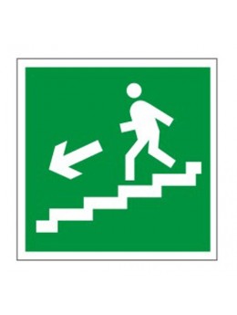 Знак эвакуационный 'Направление к эвакуационному выходу по лестнице НАЛЕВО вниз', квадрат 200х200 мм, самоклейка, 610019/Е 14