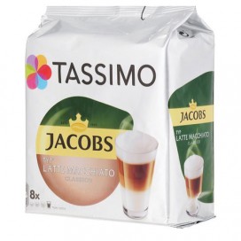Капсулы для кофемашин TASSIMO JACOBS 'Latte Macchiato', натуральный кофе 8 шт. х 8 г, молочные капсулы 8 шт. х 21,7 г