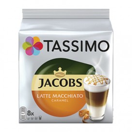 Капсулы для кофемашин TASSIMO JACOBS 'Latte Macchiato Caramel', натуральный кофе 8 шт. х 8 г, молочные капсулы 8 шт. х 21,7 г, Latte Caramel