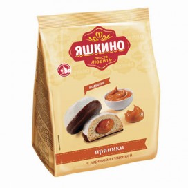 Пряники ЯШКИНО 'С вареной сгущенкой', в сахарной и шоколадной глазури, 350 г, ЯП907