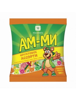Конфеты-карамель 'Ам-ми', леденцовая, мини, ассорти яблоко/барбарис/апельсин/дюшес, 180 г, пакет Конфеты-карамель 'Ам-ми', леденцовая, мини, ассорти яблоко/барбарис/апельсин/дюшес, 180 г, пакет