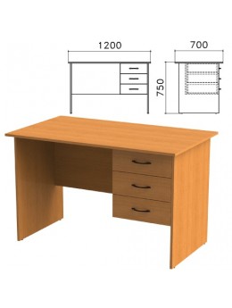 Стол письменный 'Фея', 1200х700х750 мм, тумба 3 ящика, цвет орех милан, СФ10.5