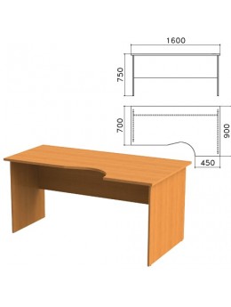 Стол письменный эргономичный 'Фея', 1600х900х750 мм, правый, цвет орех милан, СФ14.5