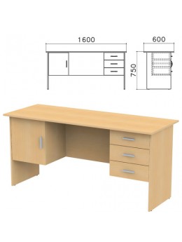 Стол письменный 'Канц', 1600х600х750 мм, 2 тумбы, комбинированный, цвет бук невский, СК29.10