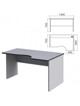 Стол письменный эргономичный 'Монолит', 1400х900х750 мм, правый, цвет серый, СМ4.11