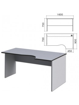 Стол письменный эргономичный 'Монолит', 1600х900х750 мм, правый, цвет серый, СМ6.11