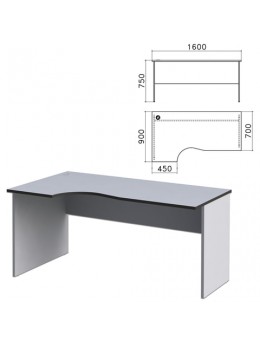 Стол письменный эргономичный 'Монолит', 1600х900х750 мм, левый, цвет серый, СМ7.11