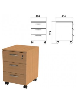 Тумба подкатная 'Эко/Этюд', 404х454х573 мм, 3 ящика, замок, бук бавария, 402764-550