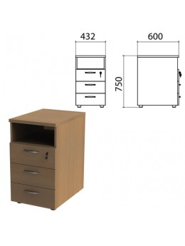 Тумба приставная 'Этюд', 432х600х750 мм, 3 ящика, замок, полка, орех онтарио, 400065-160